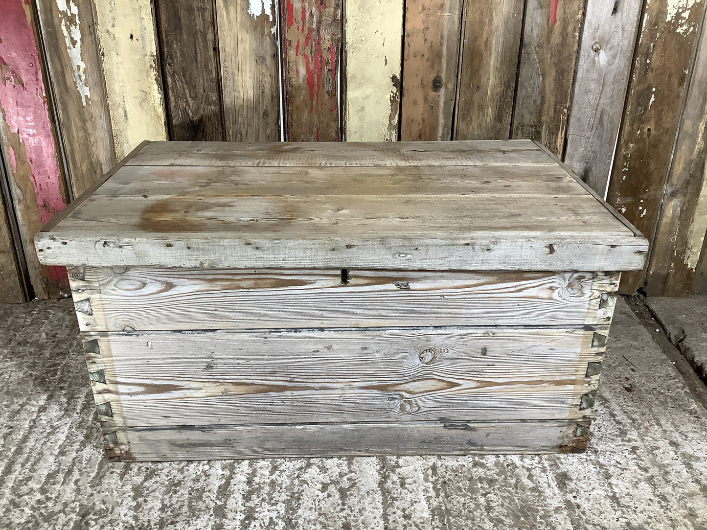 Lovely Rustic Pine Chest With Dovetail Joints & Metal Handles