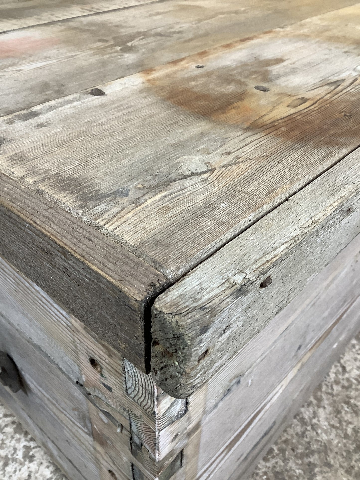 Lovely Rustic Pine Chest With Dovetail Joints & Metal Handles