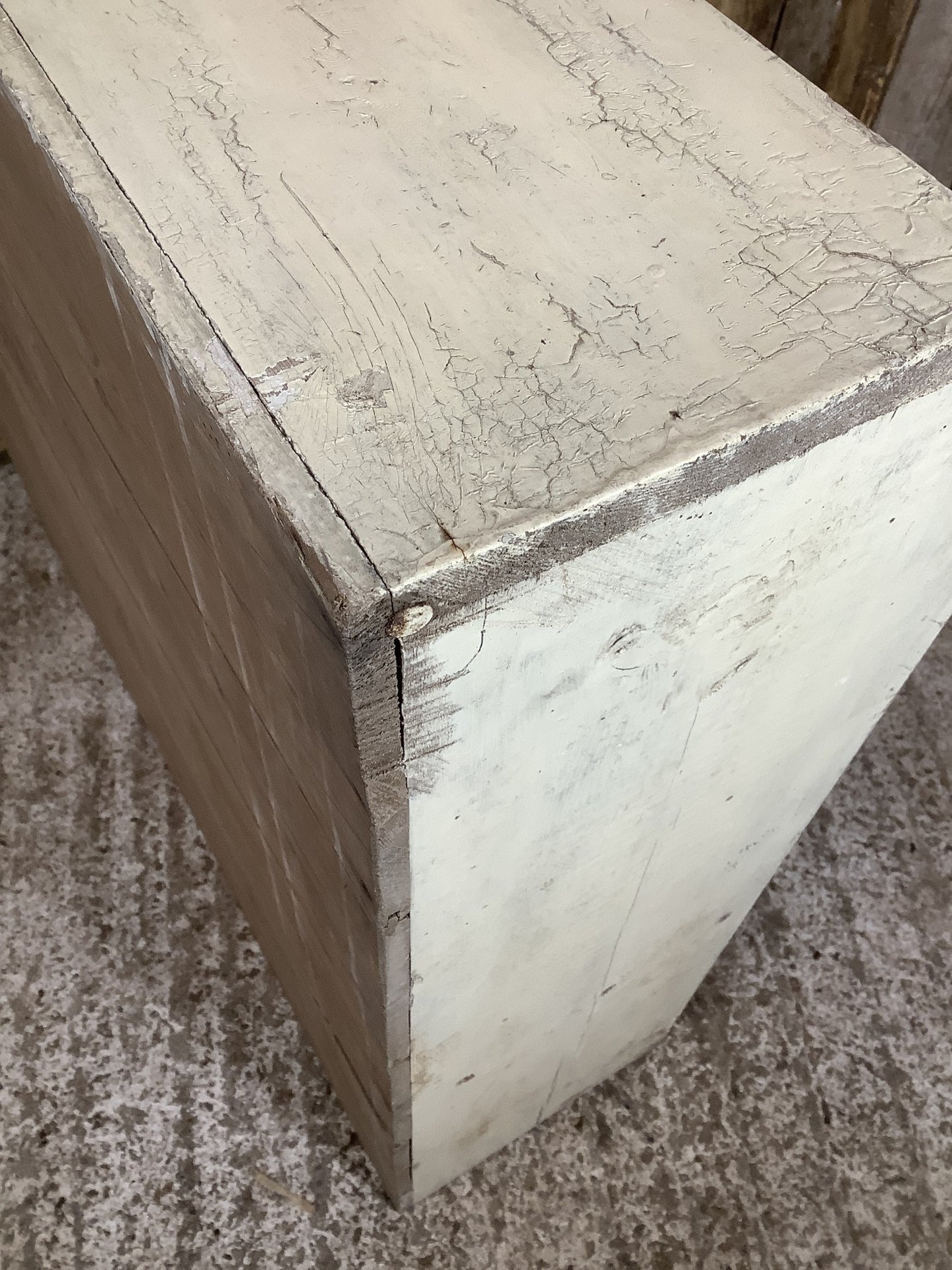 2’6 Reclaimed Single Shelf Crackled Cream Painted Pine Shelving Unit