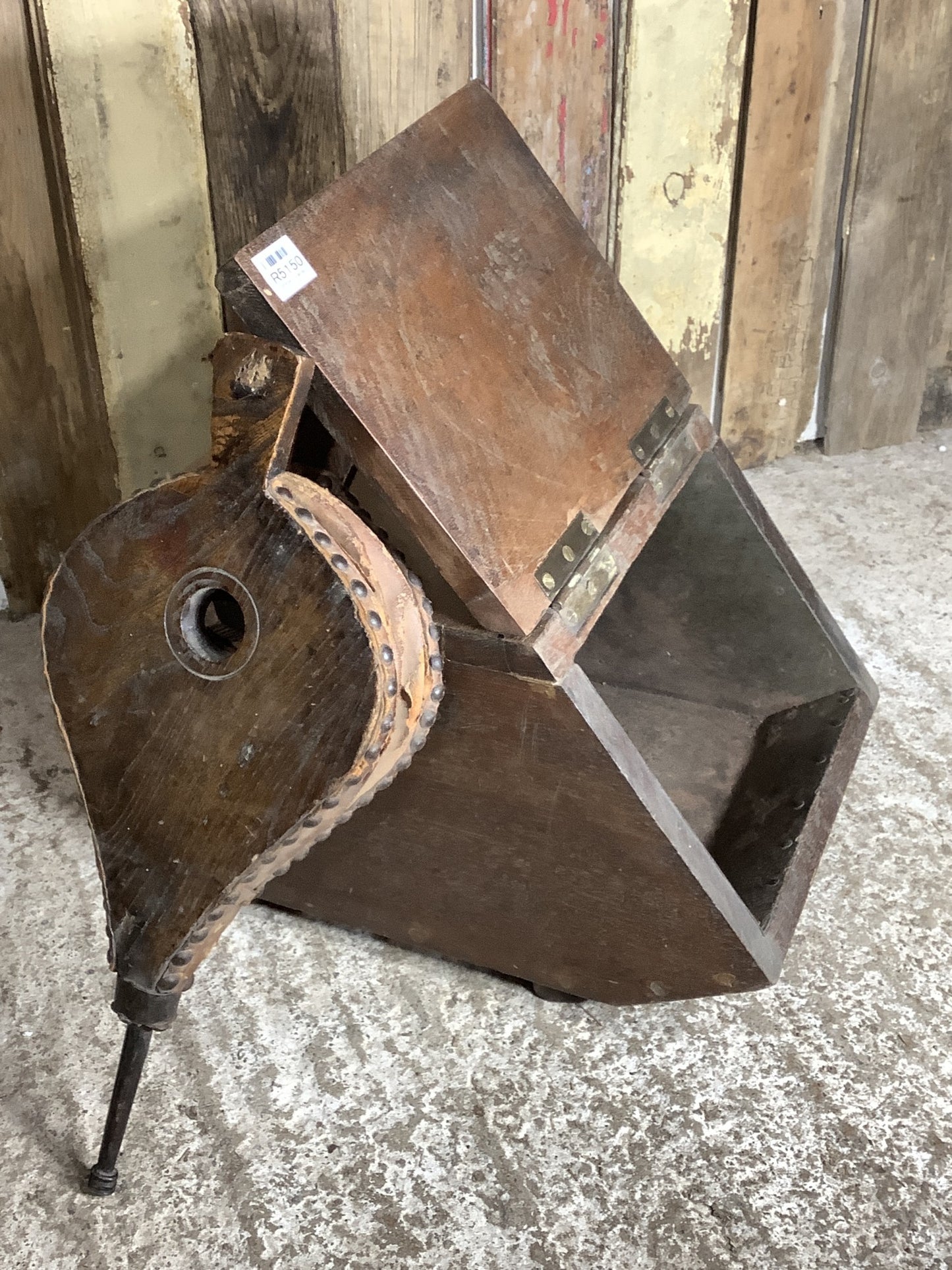 Antique Old Wooden Mahogany Coal Scuttle Box Bin With Sloped Lid With Liner