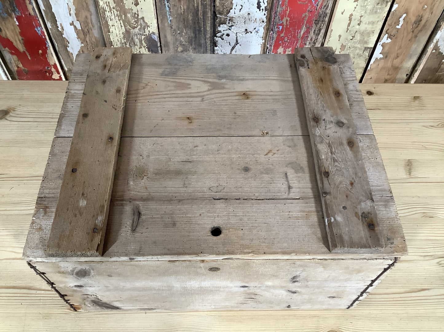 Old Quirky Rustic Small Solid Pine Box With Lid & “Baby Bottles” Text On Side