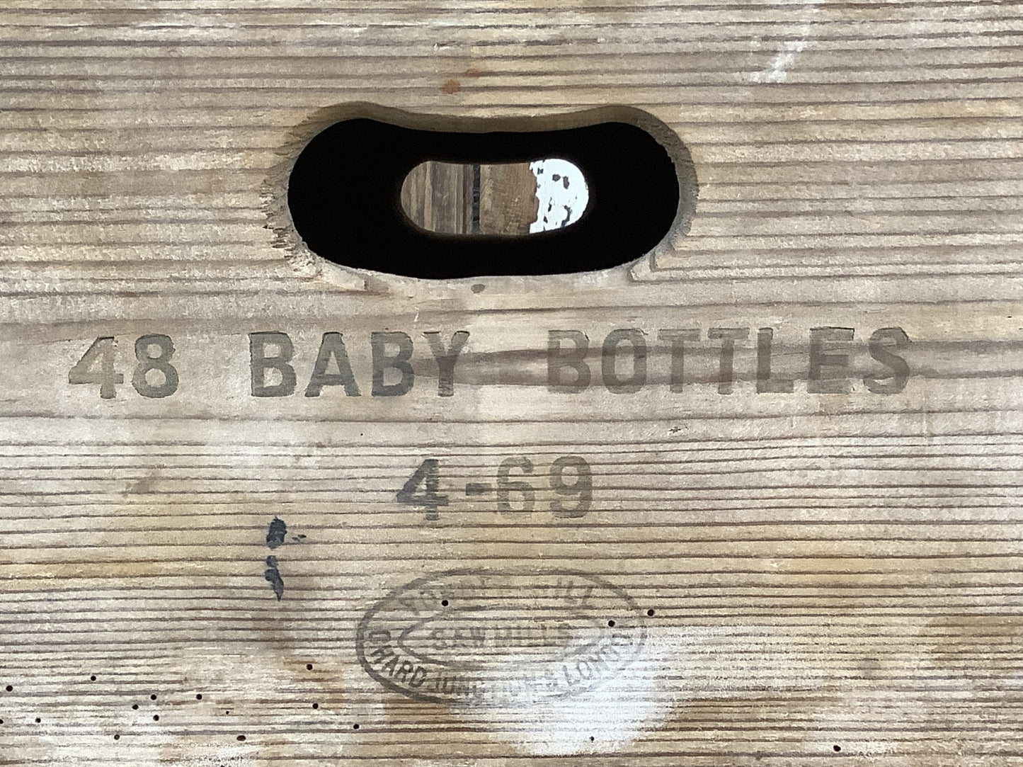 Old Quirky Rustic Small Solid Pine Box With Lid & “Baby Bottles” Text On Side