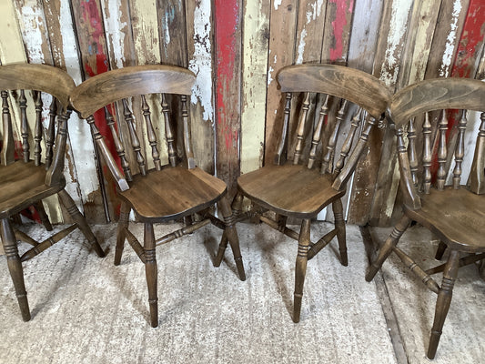Set of 4 Solid Stained Beech Spindle Back Kitchen Dining Room Farmhouse Chairs