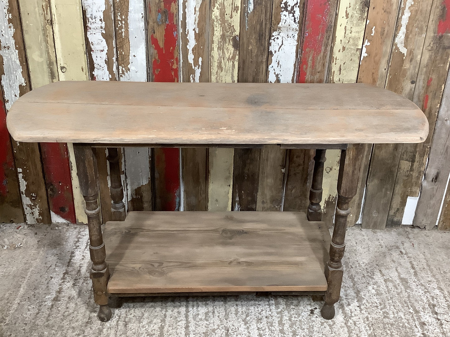 Unique 4’ Long Reclaimed Oak Mahogany & Pine Side Table