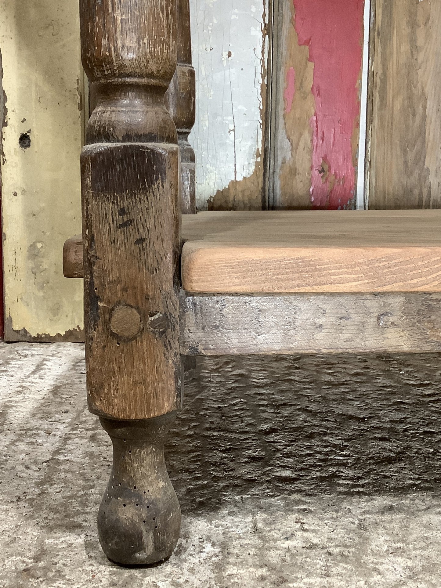 Unique 4’ Long Reclaimed Oak Mahogany & Pine Side Table