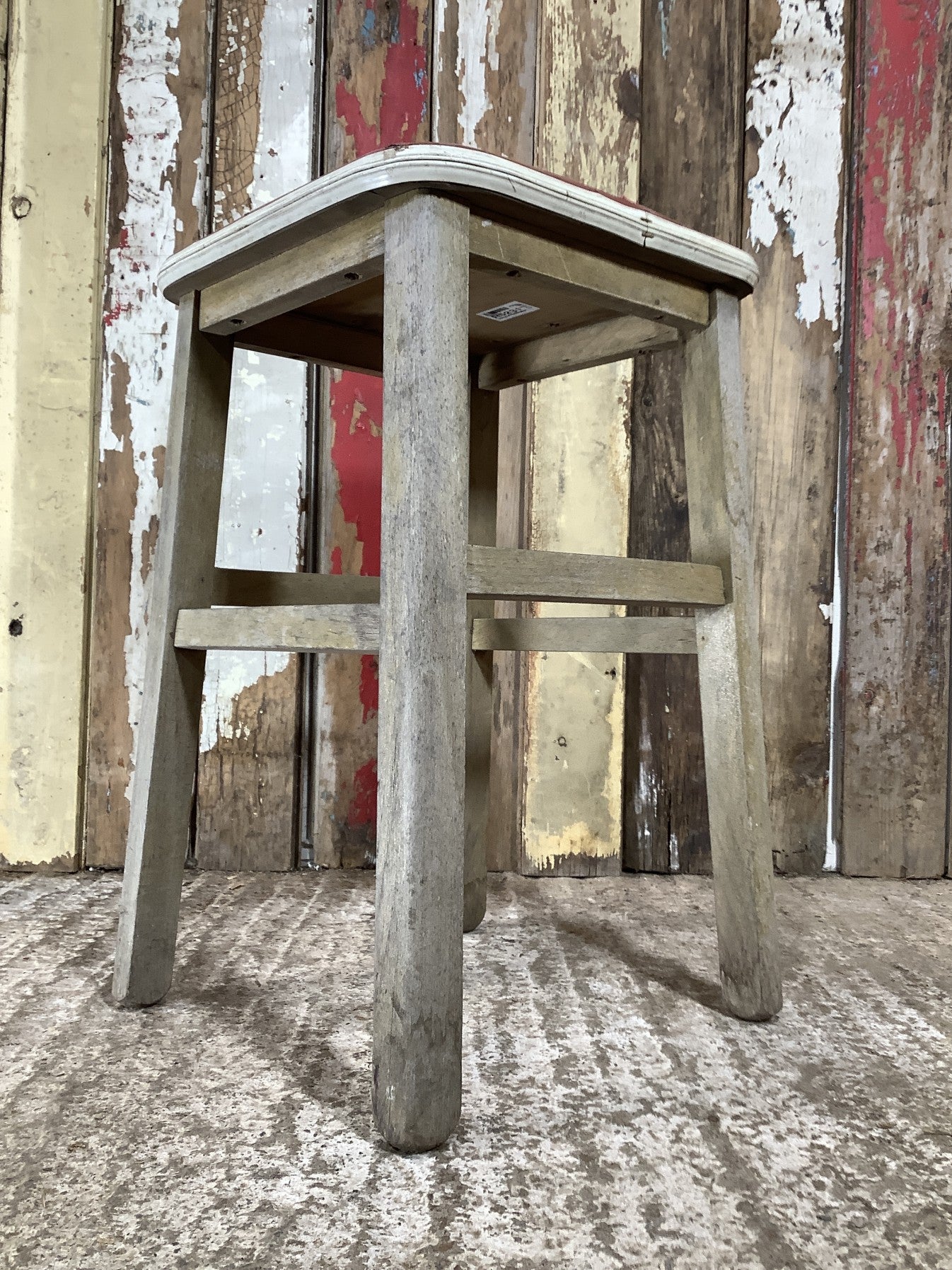 Quirky 1970s Stripped Beech & Plastic Stool