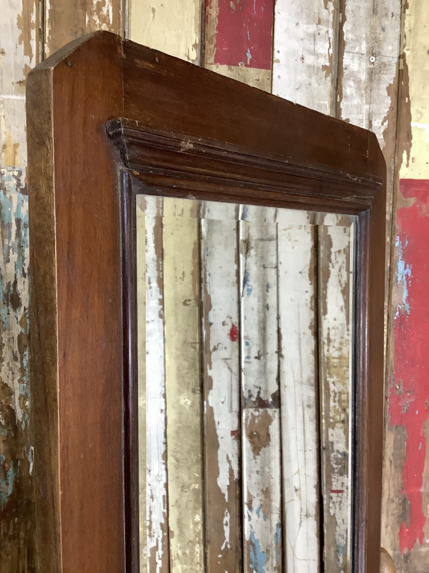 1930s Waxed Mahogany & Pine Full Length Mirror 4'11"