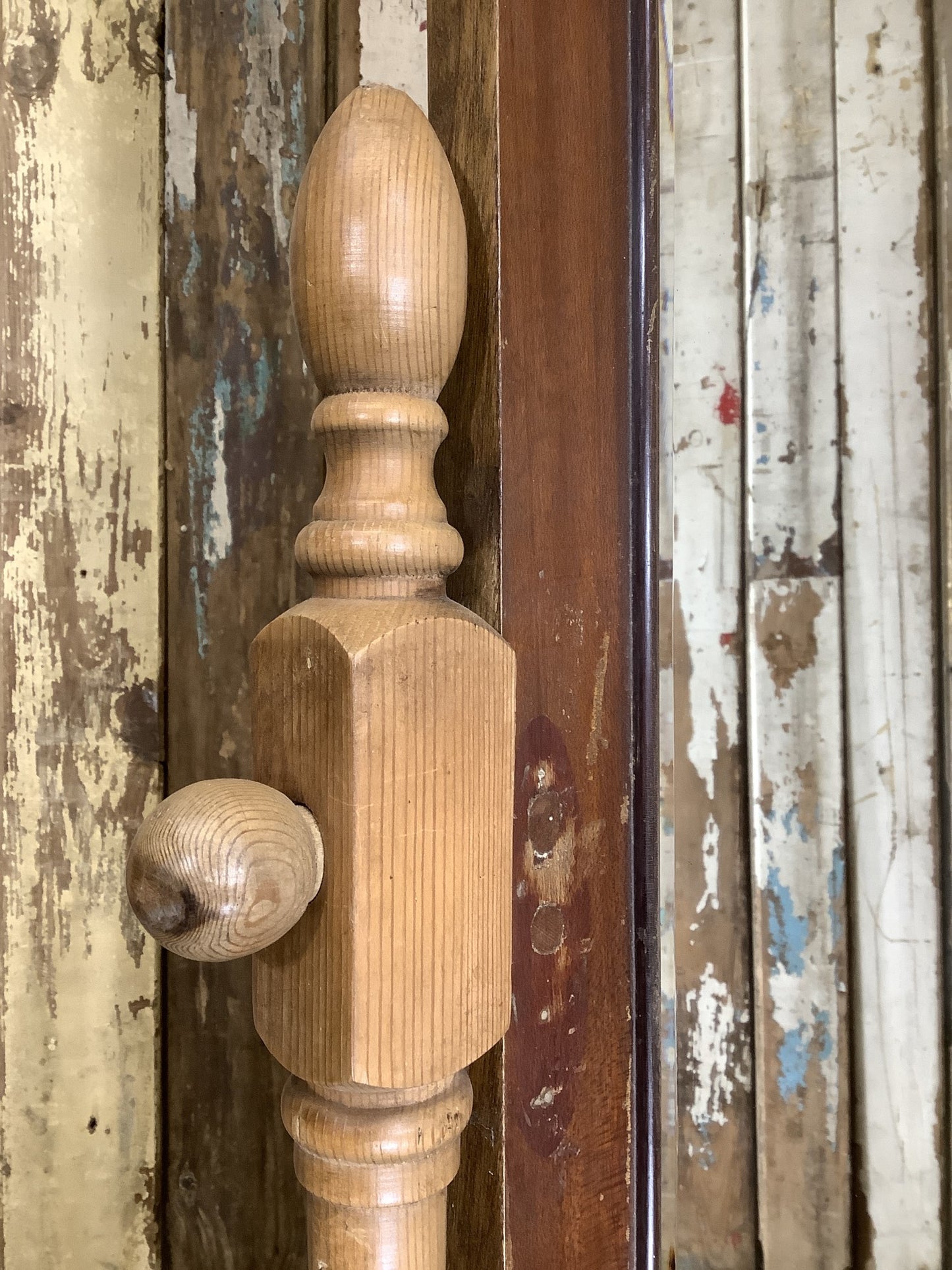 1930s Waxed Mahogany & Pine Full Length Mirror 4'11"