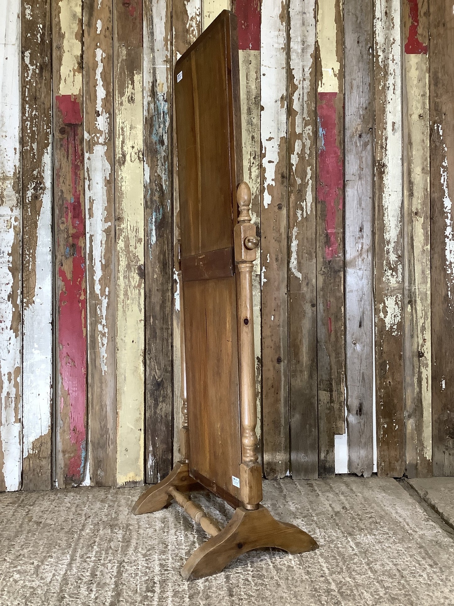 1930s Waxed Mahogany & Pine Full Length Mirror 4'11"