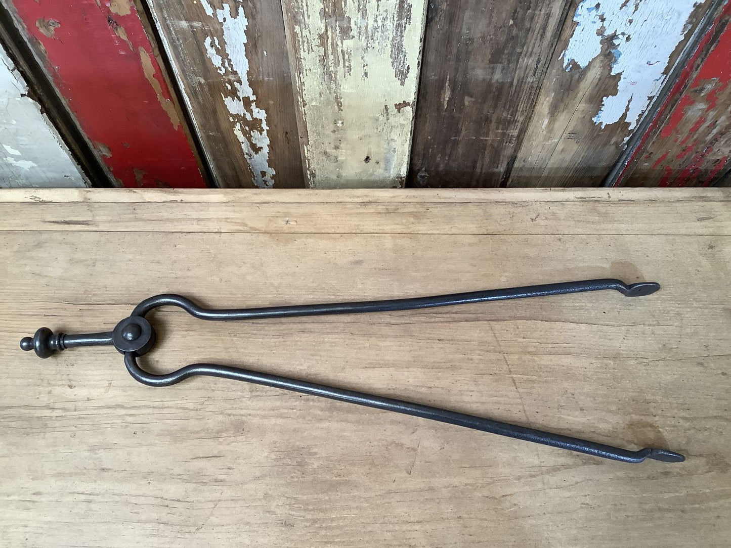 Long Pair Of Antique Victorian Wrought Iron Fireplace Log Tongs Tool 22.5”