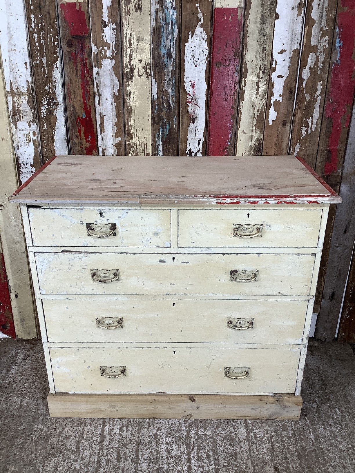 Salvaged Victorian Old Painted Pine 2 Over 3 Chest of Drawers 3'0"Hx3'3"W