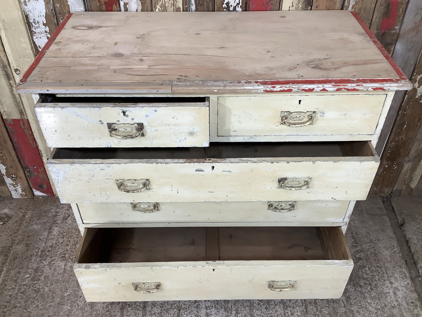 Salvaged Victorian Old Painted Pine 2 Over 3 Chest of Drawers 3'0"Hx3'3"W