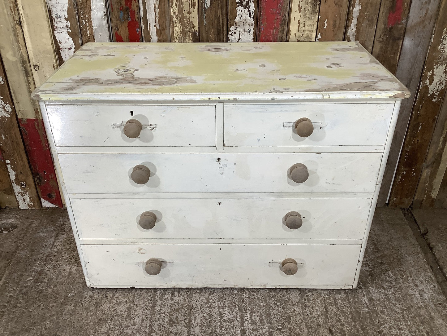 Victorian Rustic Painted Pine 2 Over 3 Chest of Deep Drawers 2'7"Hx3'5"W