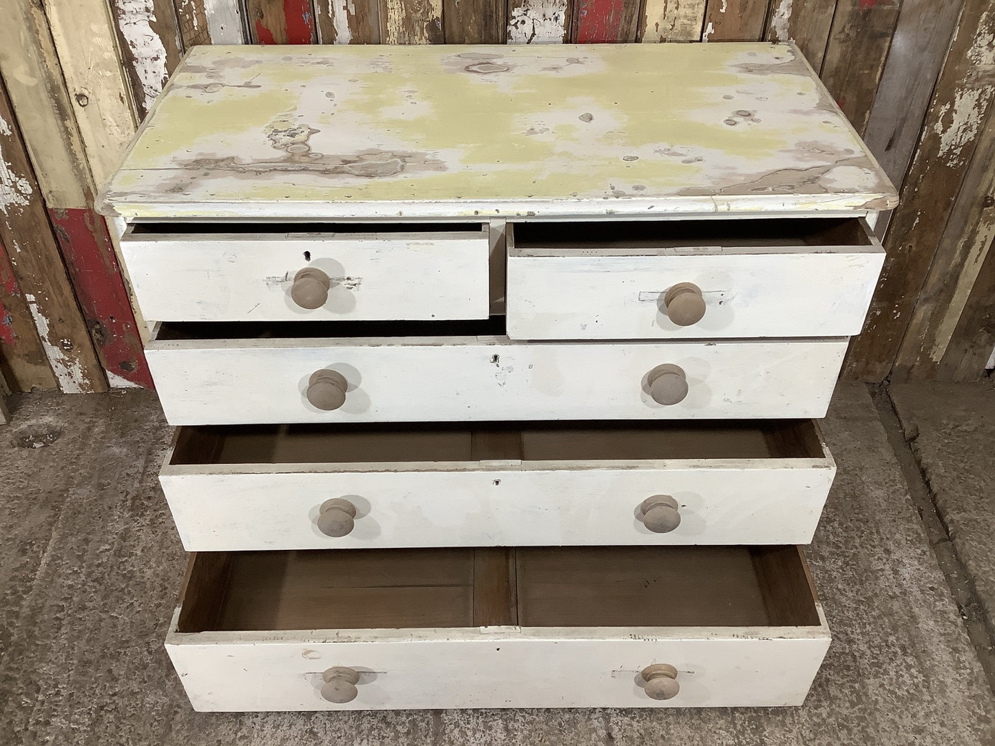 Victorian Rustic Painted Pine 2 Over 3 Chest of Deep Drawers 2'7"Hx3'5"W