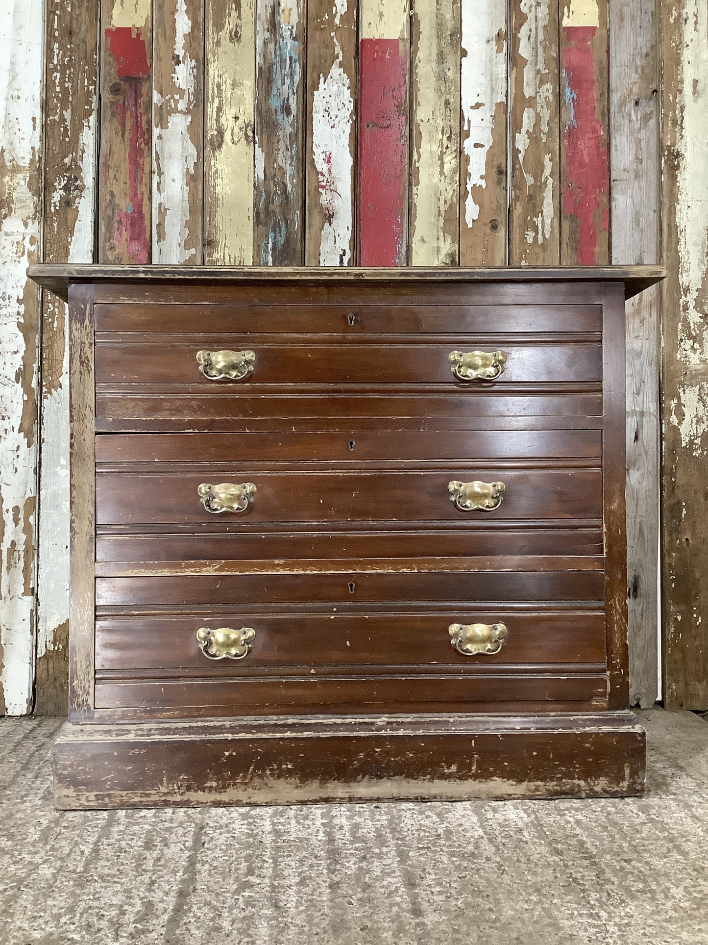 1930s Stained Satin Walnut Chest of 3 Drawers 2'8"Hx3'2"W