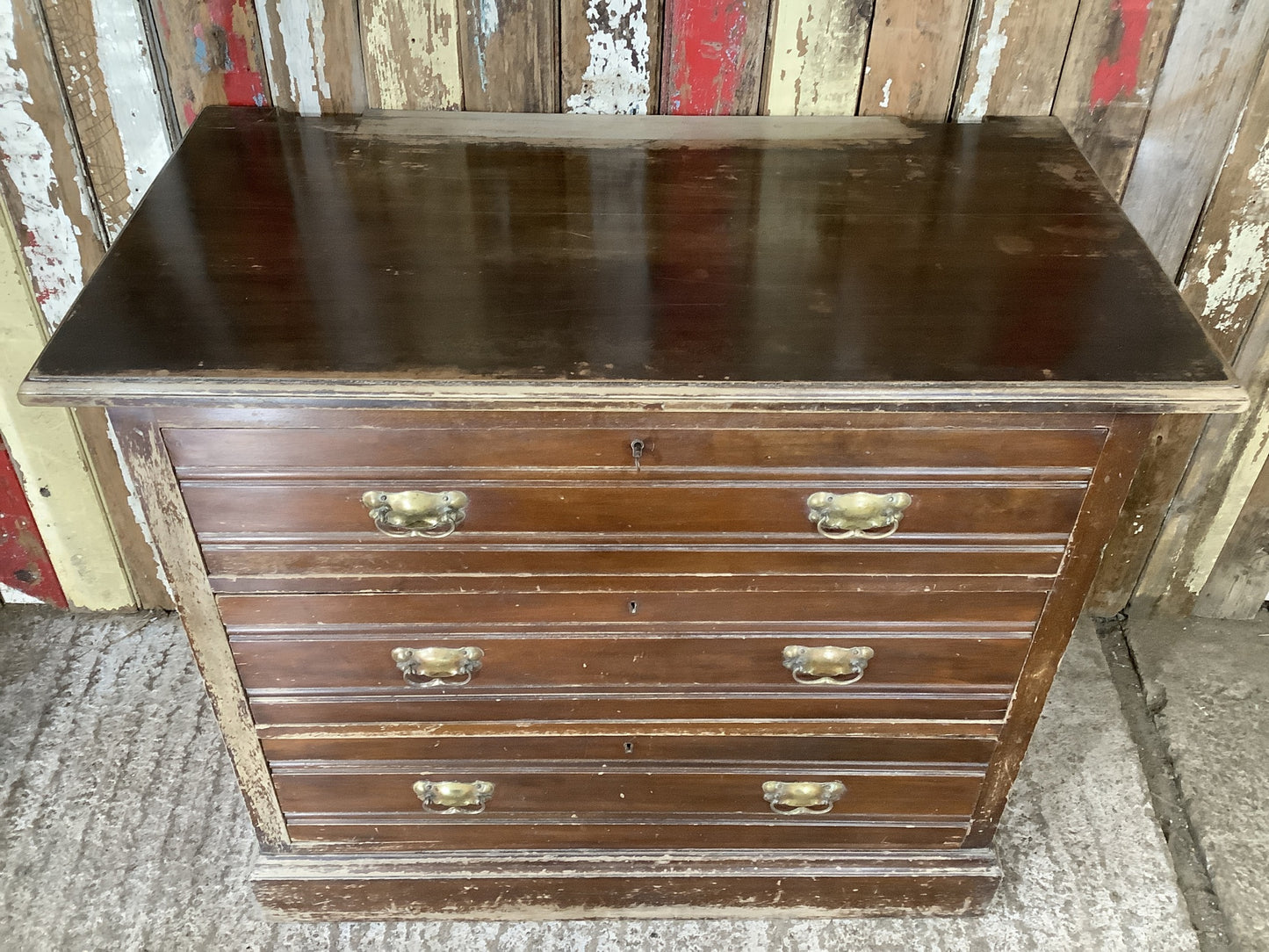 1930s Stained Satin Walnut Chest of 3 Drawers 2'8"Hx3'2"W