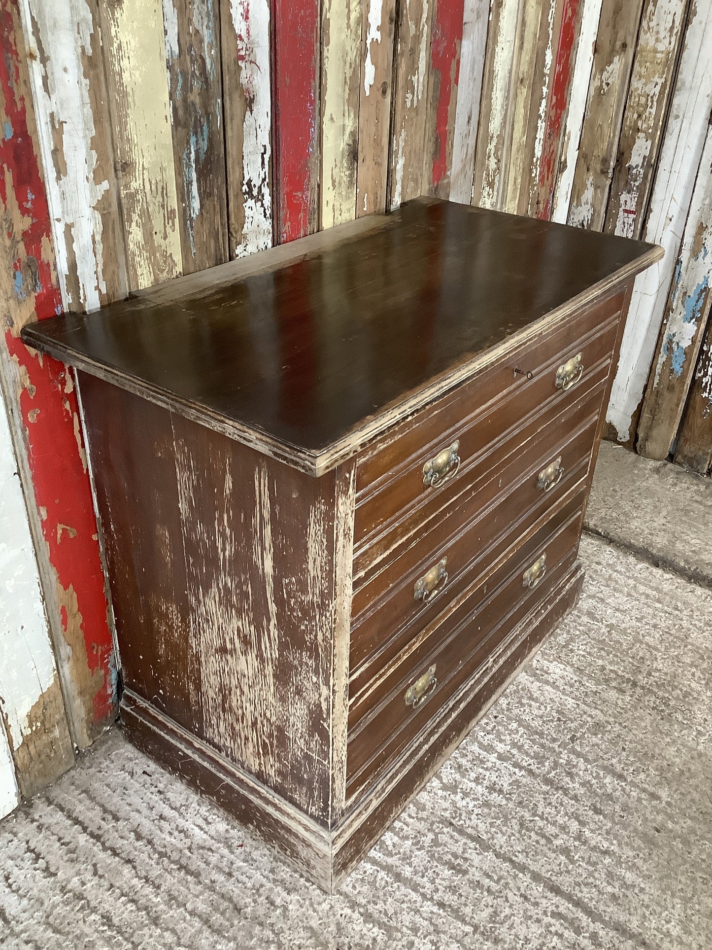 1930s Stained Satin Walnut Chest of 3 Drawers 2'8"Hx3'2"W