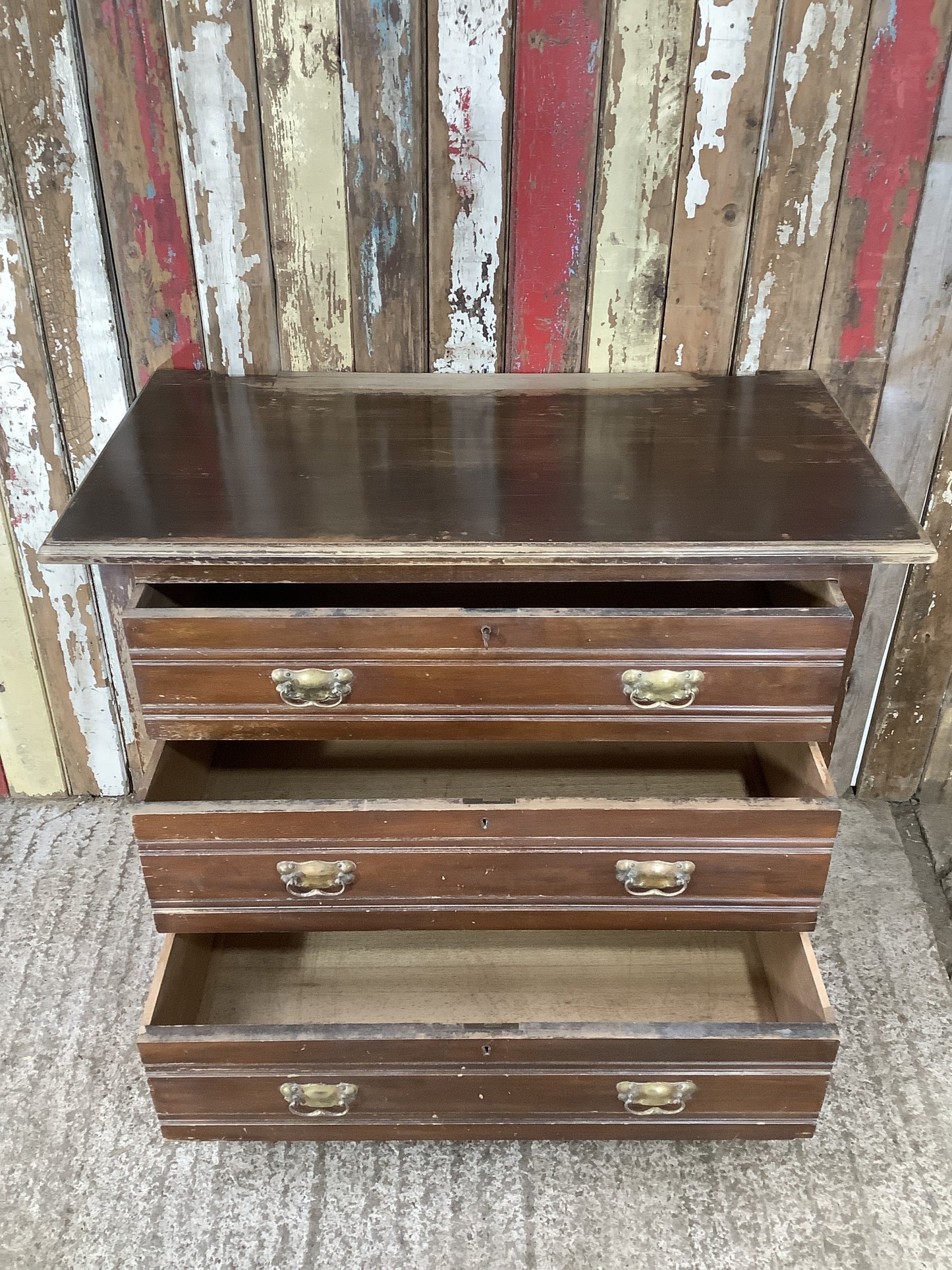 1930s Stained Satin Walnut Chest of 3 Drawers 2'8"Hx3'2"W