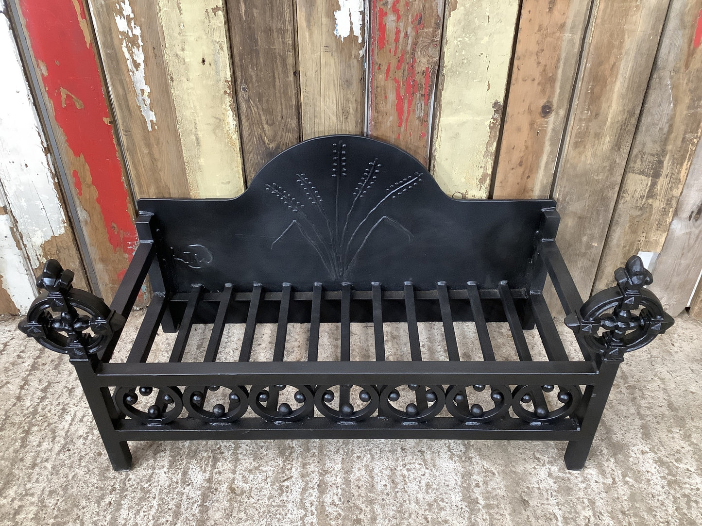 Old Painted Wrought Iron & Cast Iron Fire Basket 1'5"Hx2'10"W