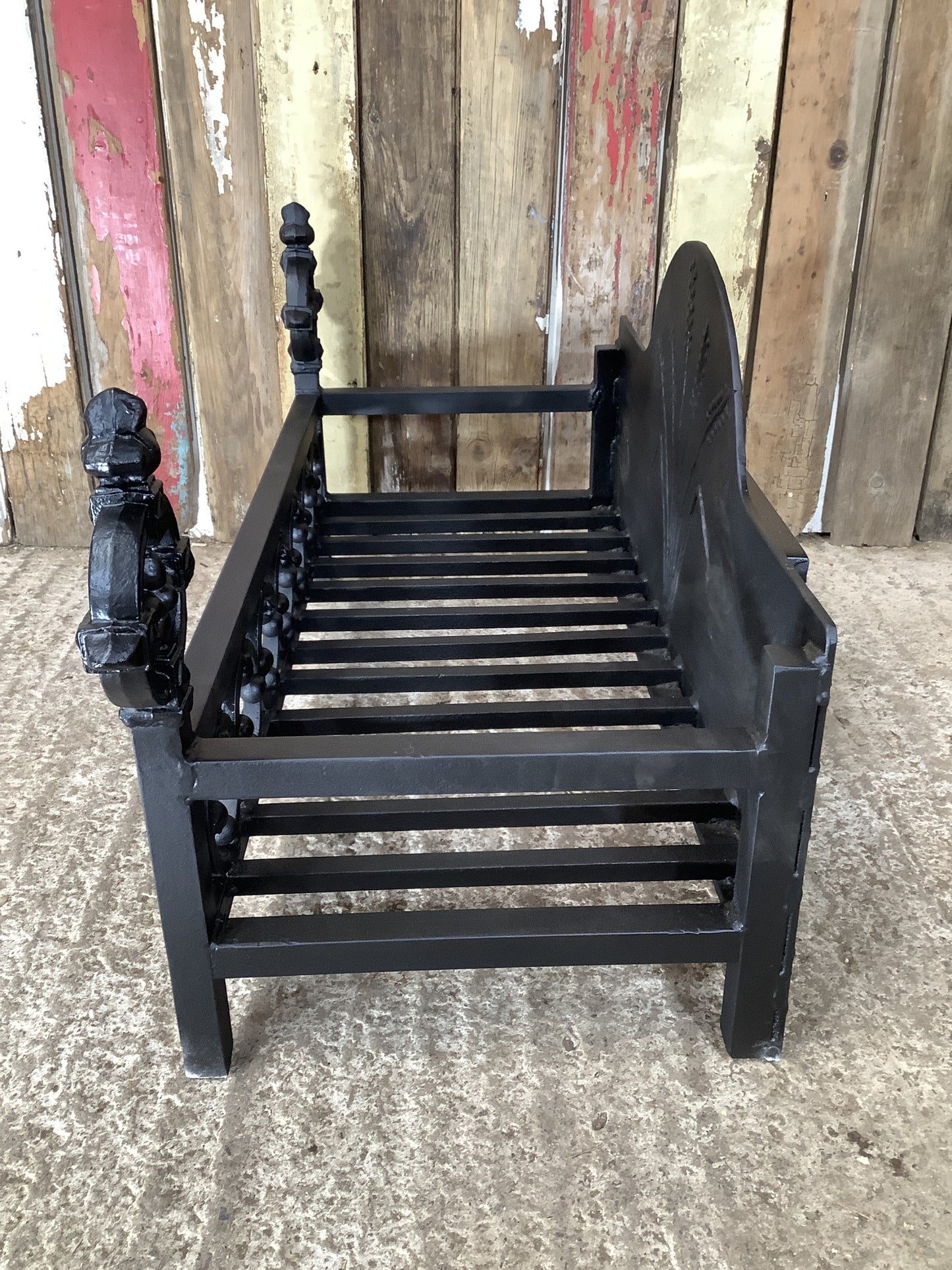 Old Painted Wrought Iron & Cast Iron Fire Basket 1'5"Hx2'10"W