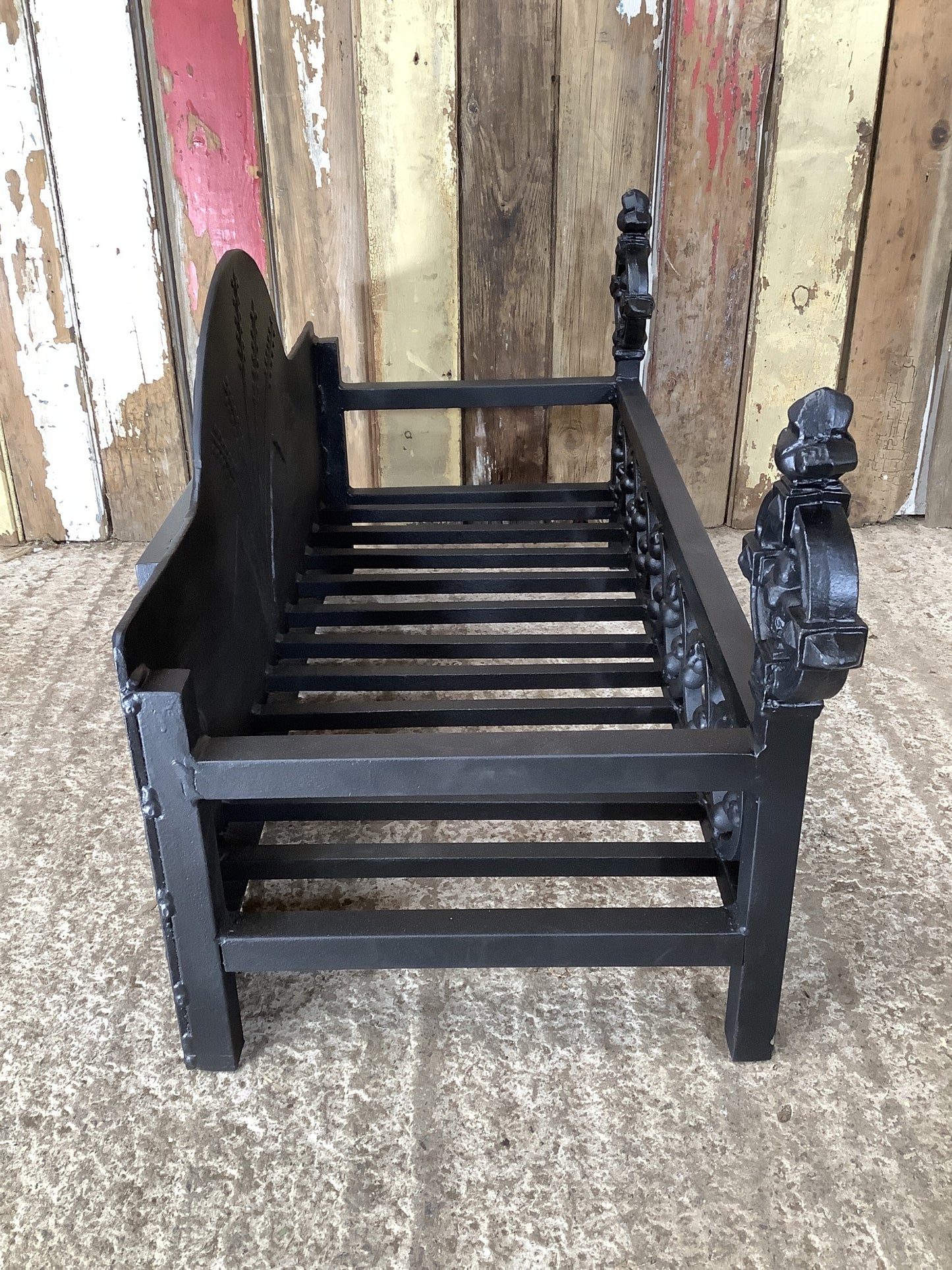 Old Painted Wrought Iron & Cast Iron Fire Basket 1'5"Hx2'10"W