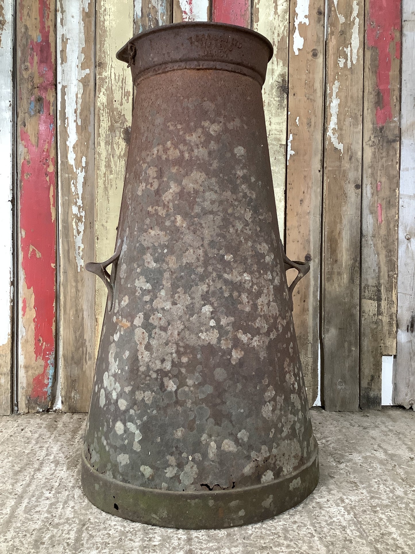 1930s Rusty Steel Metal Milk Churn 2'11"H