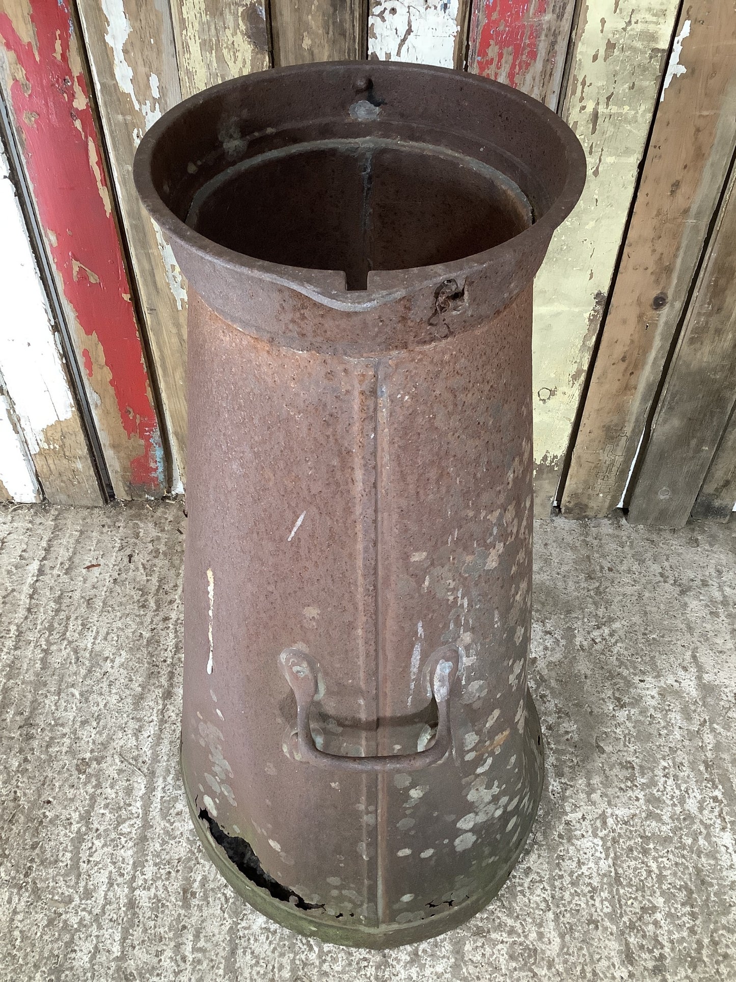 1930s Rusty Steel Metal Milk Churn 2'11"H