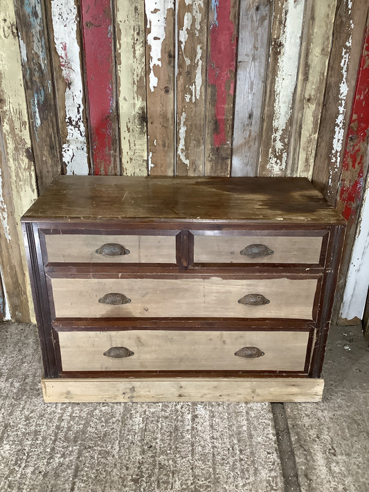 1930s Sanded Back Pine 2 Over 2 Chest of Drawers 2'4"Hx3'4"W