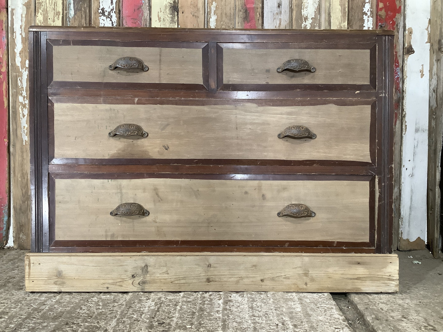 1930s Sanded Back Pine 2 Over 2 Chest of Drawers 2'4"Hx3'4"W