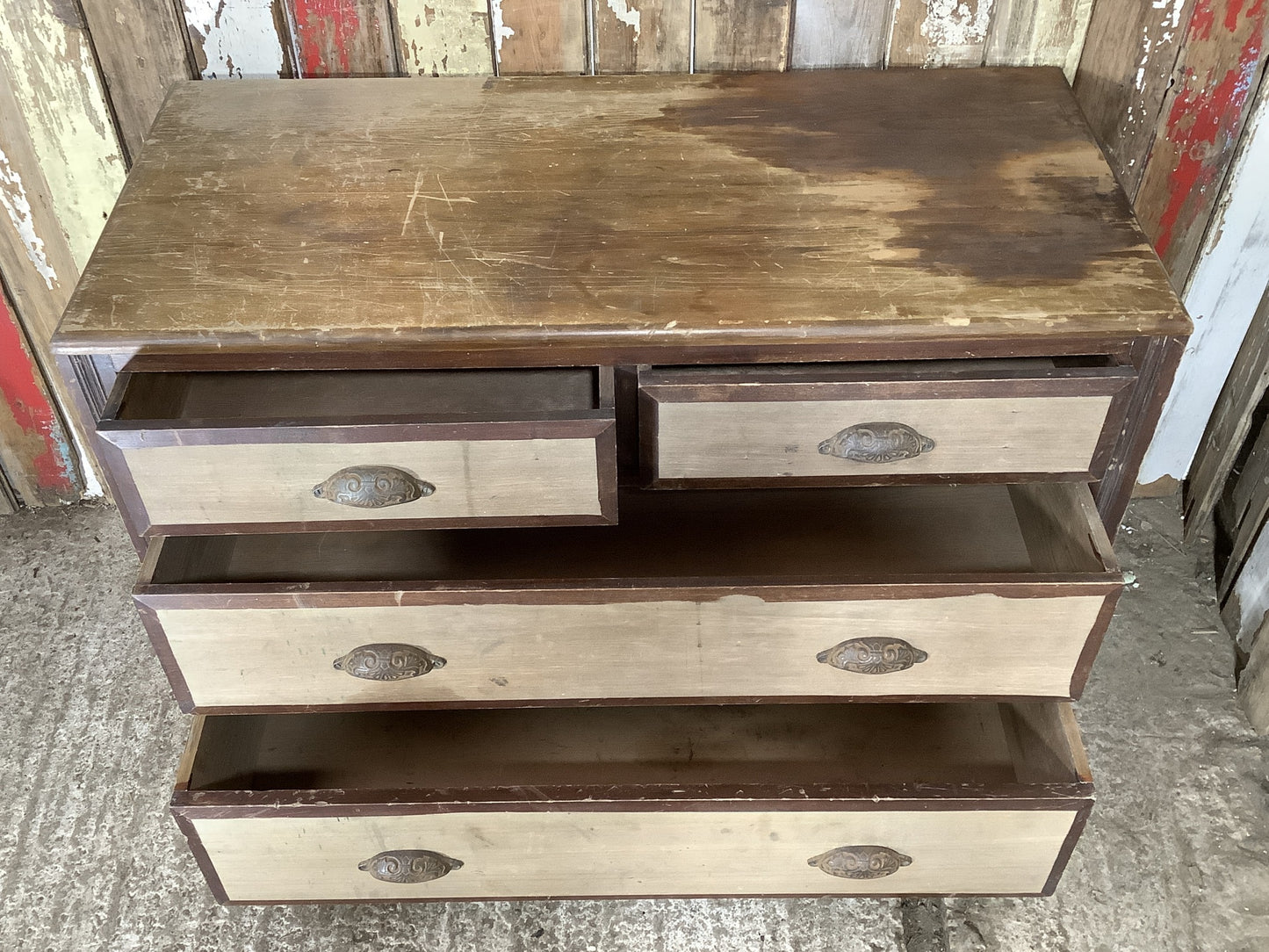 1930s Sanded Back Pine 2 Over 2 Chest of Drawers 2'4"Hx3'4"W