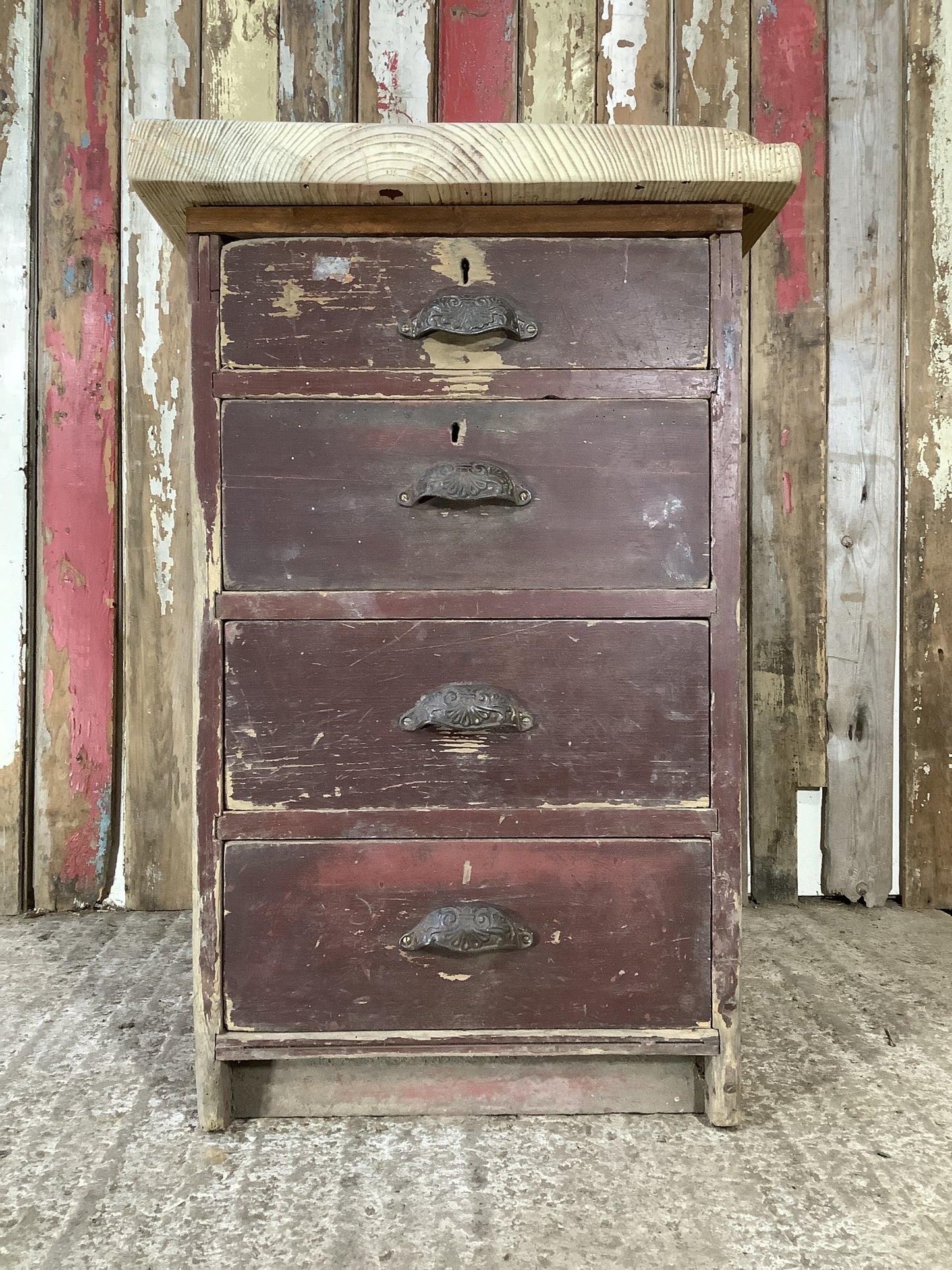 Narrow Victorian Pine 4 Drawer Chest of Drawers Bedside "Hx'"W