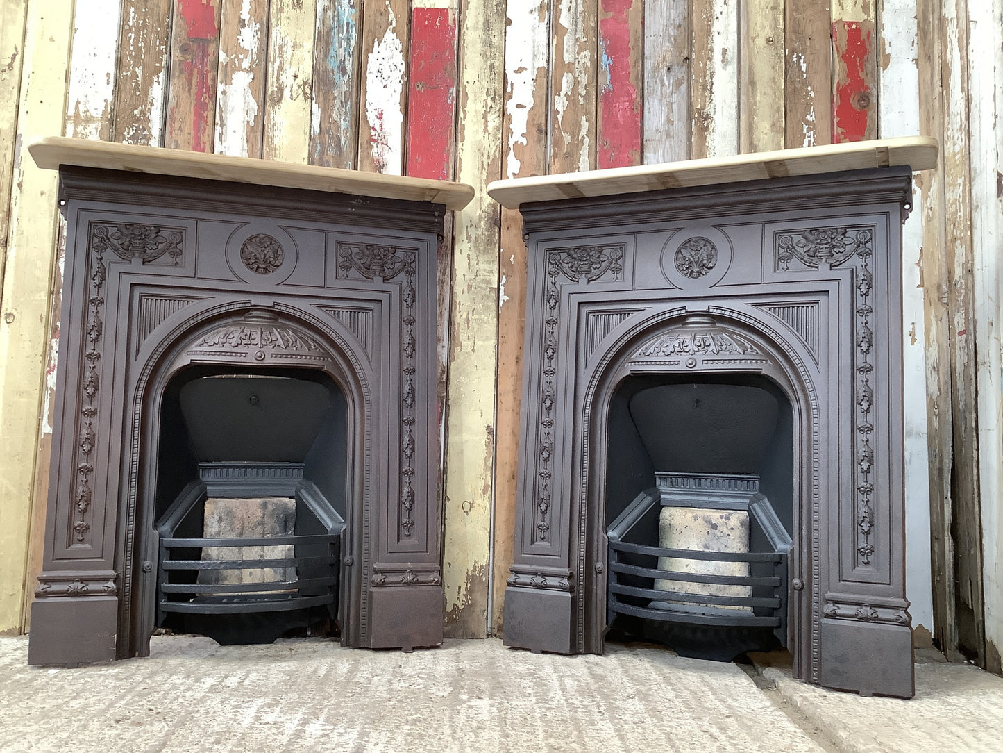 Pair Of Victorian Stripped Cast Iron Fireplace With Mantle 3'3"Hx2'10"W