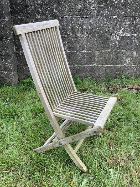 Folding Weathered Solid Teak Garden Single Slated Outside Chair 3'3"H
