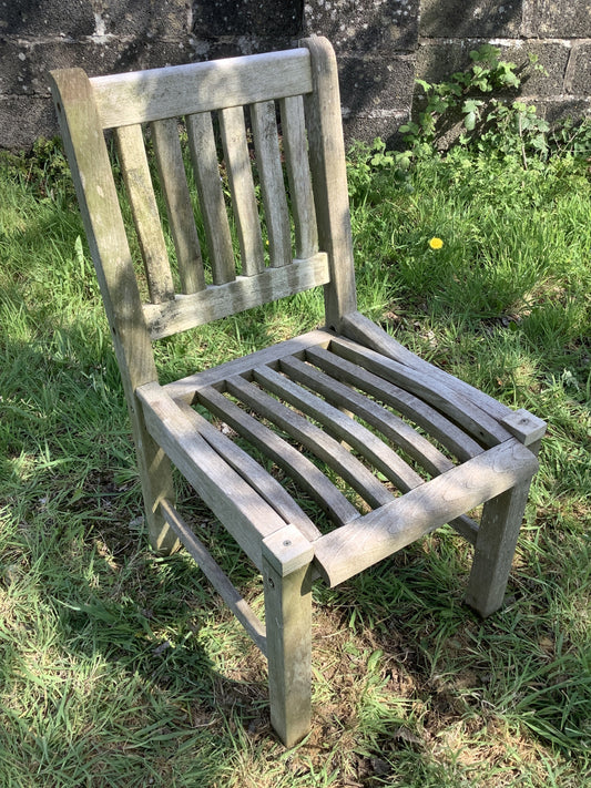 Quirky Single Solid Weathered Silvered Teak Garden Chair Outside Seat 3'0"H