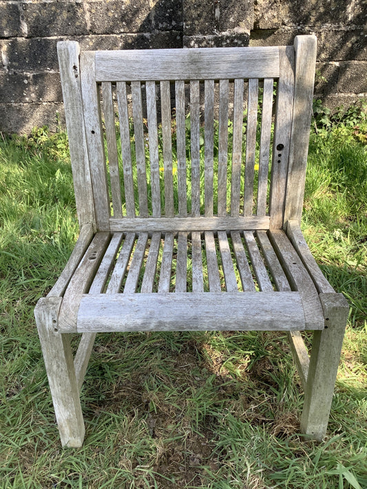 Quirky Single Wide Solid Weathered Silvered Teak Outdoor Garden Chair 2'11"H