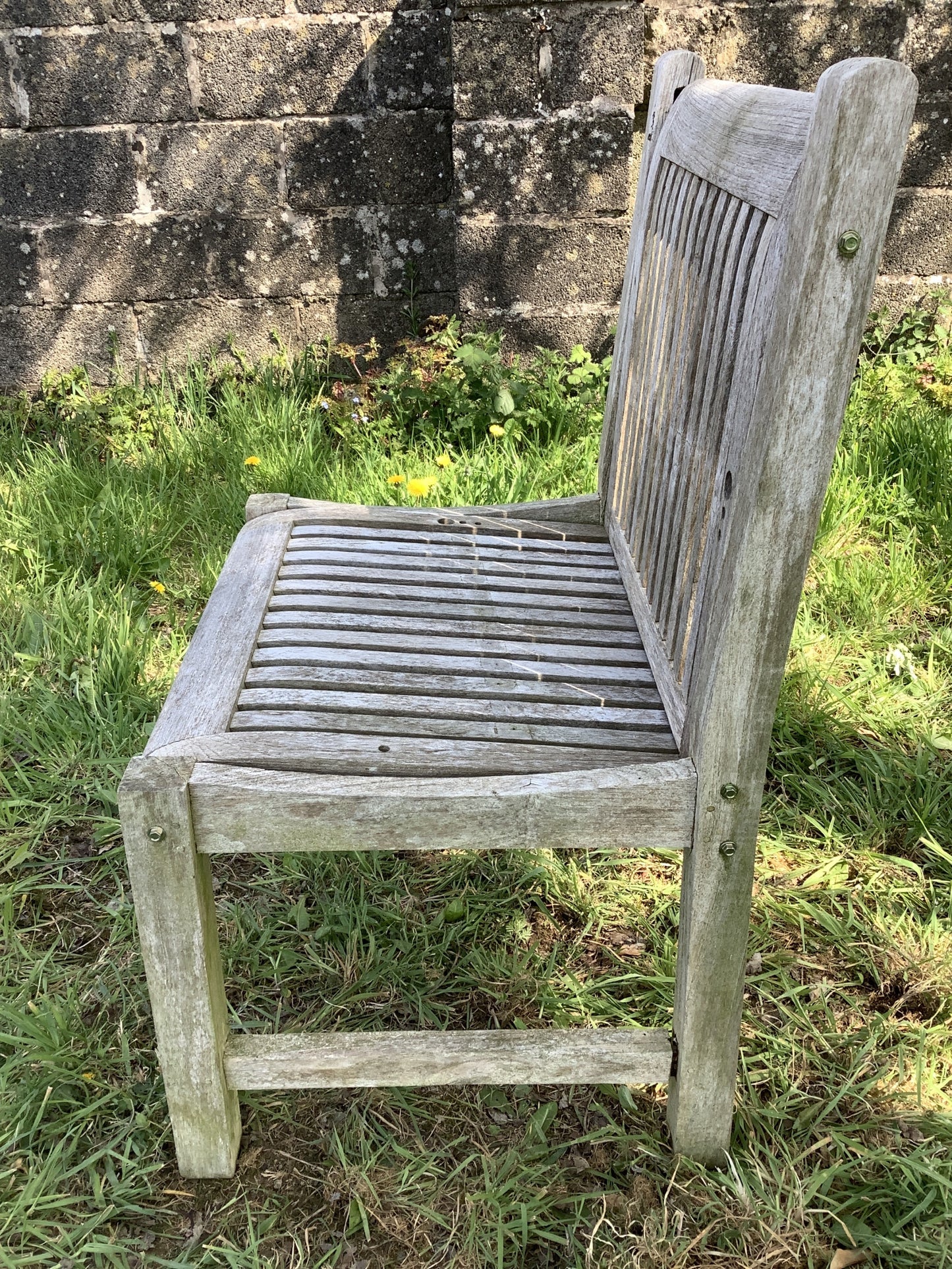 Quirky Single Wide Solid Weathered Silvered Teak Outdoor Garden Chair 2'11"H