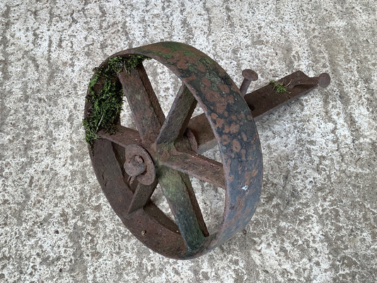 Old Cast Iron Metal 6 Spoke Machine Trolly Wheel