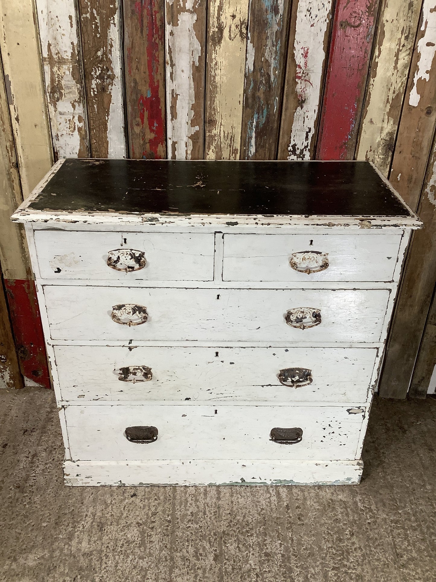 Victorian Painted Pine 2 Over 3 Chest Of Drawers Rustic Finish 2'11"H 3'1"x W