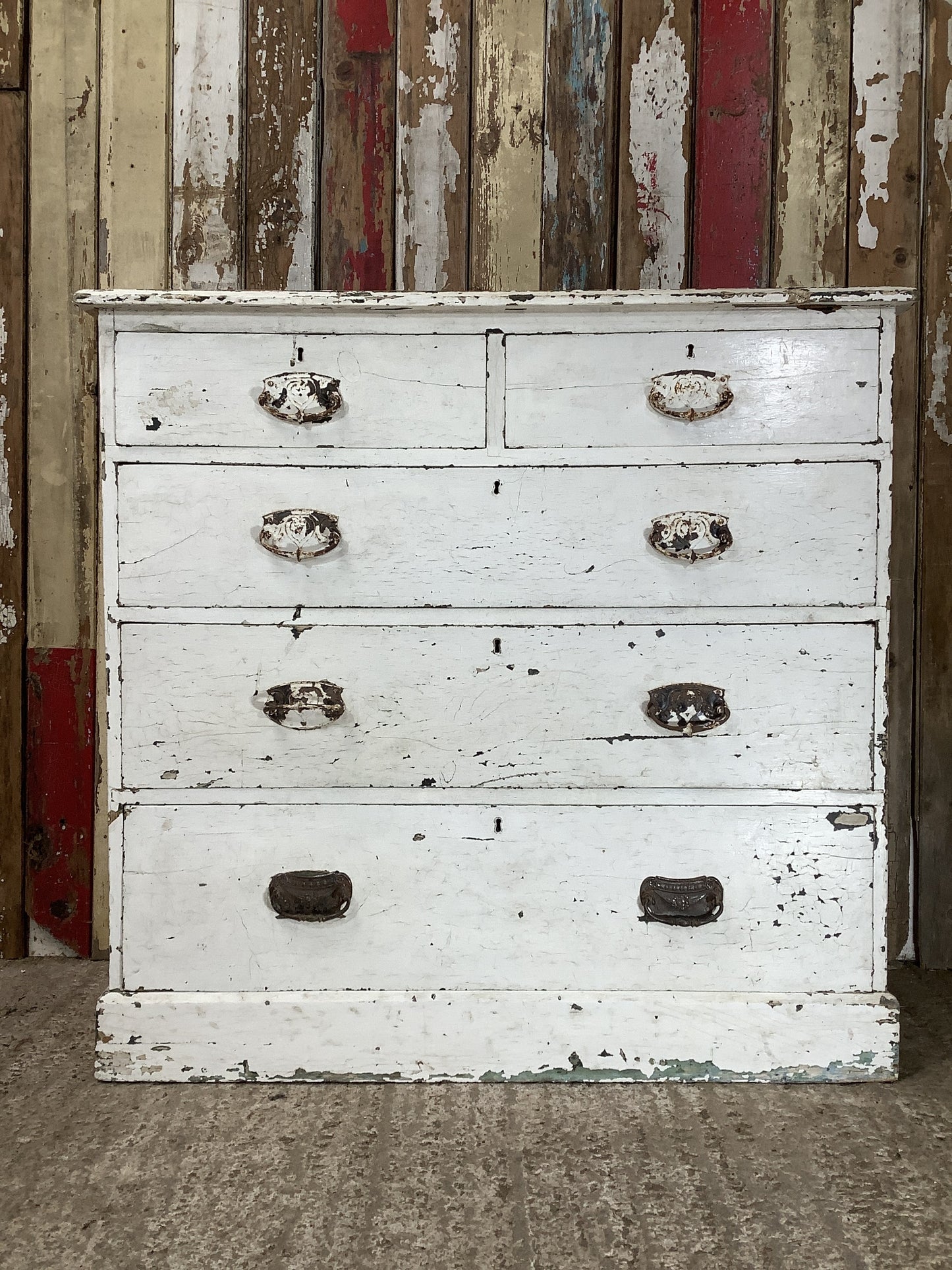 Victorian Painted Pine 2 Over 3 Chest Of Drawers Rustic Finish 2'11"H 3'1"x W