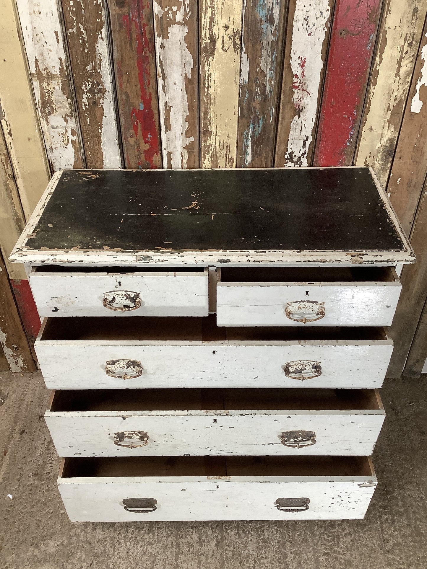 Victorian Painted Pine 2 Over 3 Chest Of Drawers Rustic Finish 2'11"H 3'1"x W