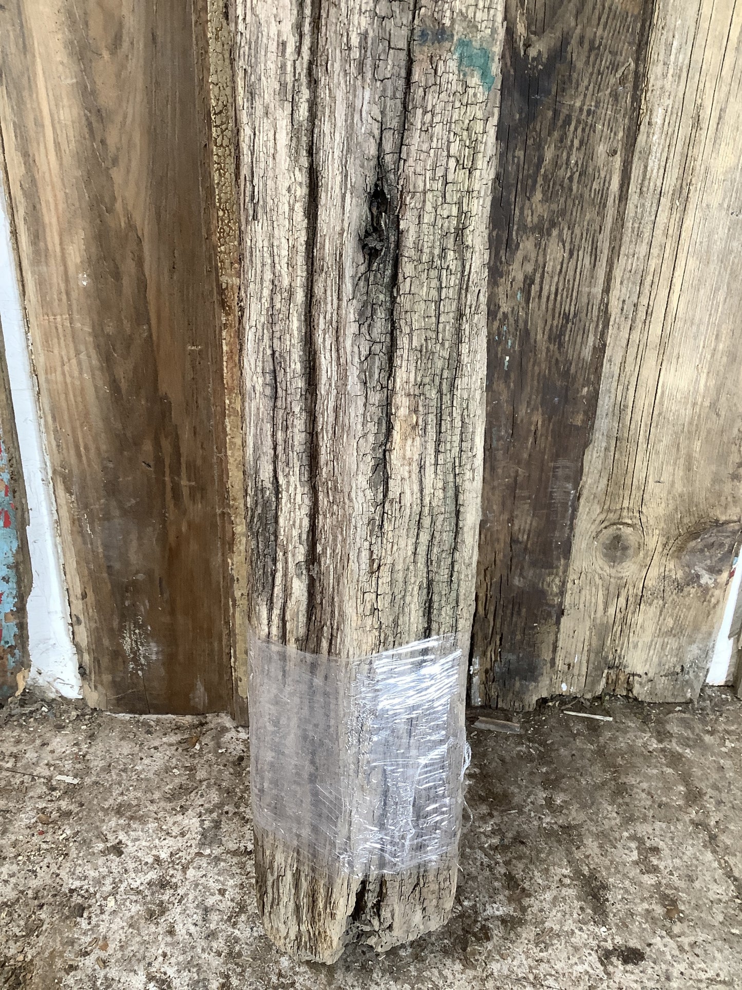 3'8" L Reclaimed Old Solid Oak Timber Post Beam