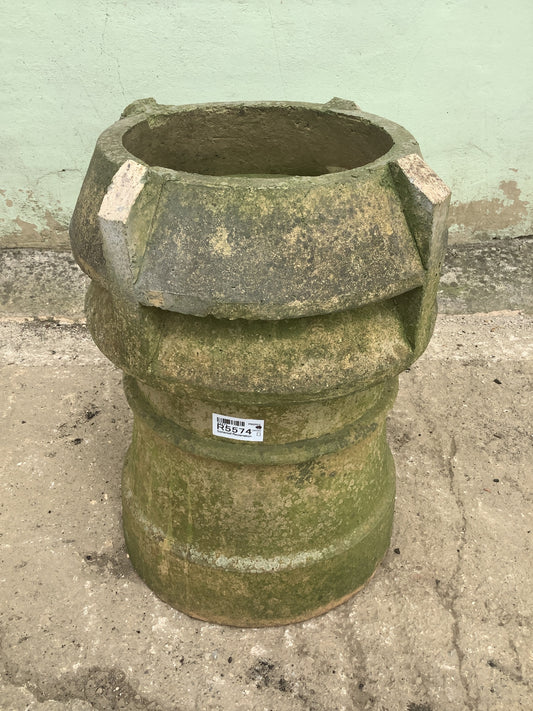 1'4"H Old Short Clay Buff Yellow Louver Chimney Pot Garden Planter