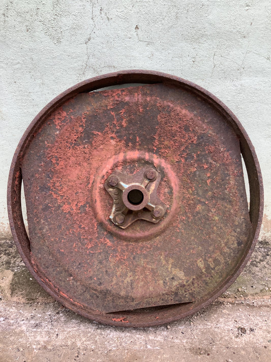 Old Reclaimed Rusty Metal Disc Machine Trolly Marker Wheel 1'7"H 0'2"x W