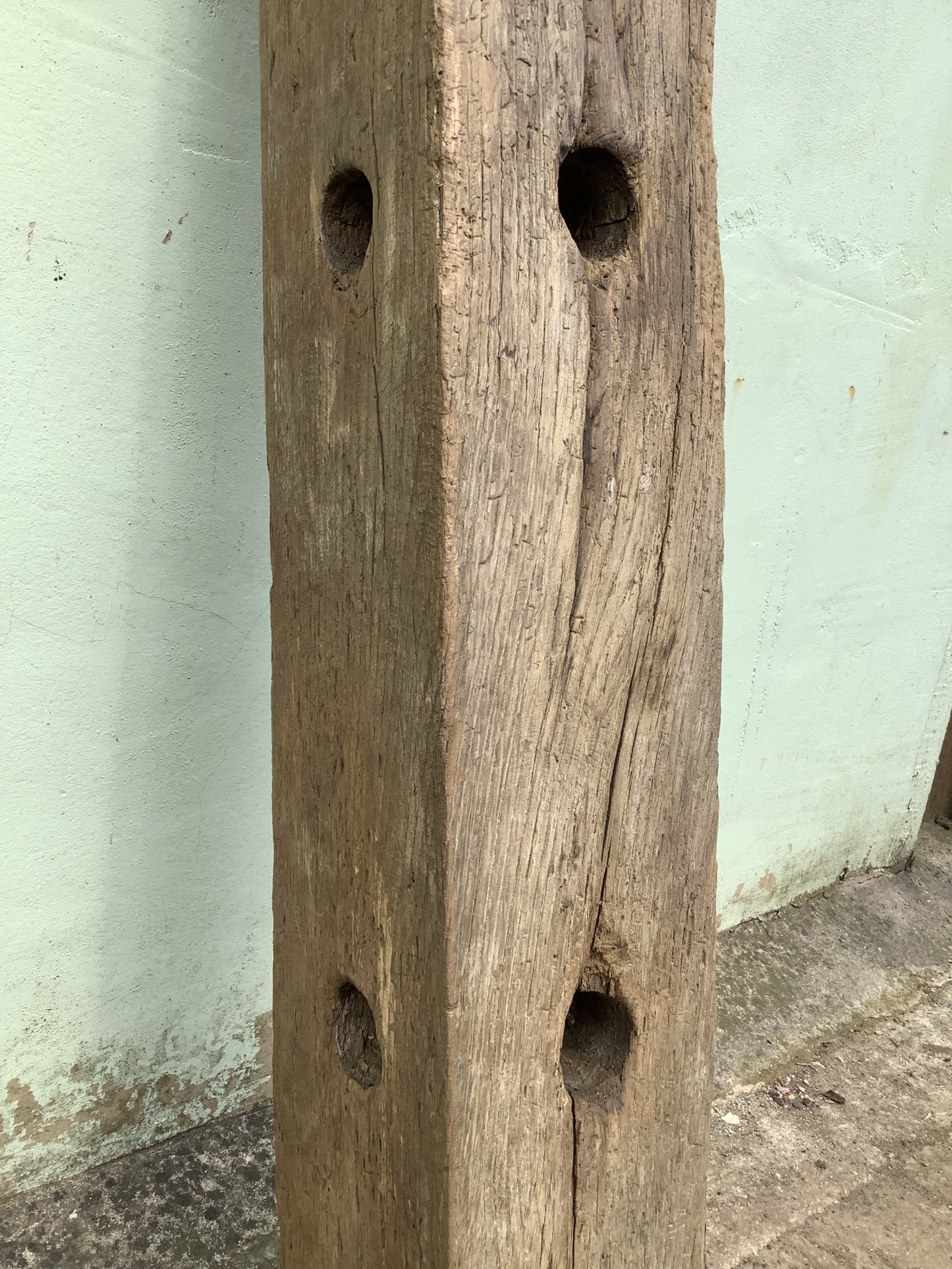 4'3" Long Old Solid English Oak Reclaimed Seasoned Rustic Fireplace Beam Post