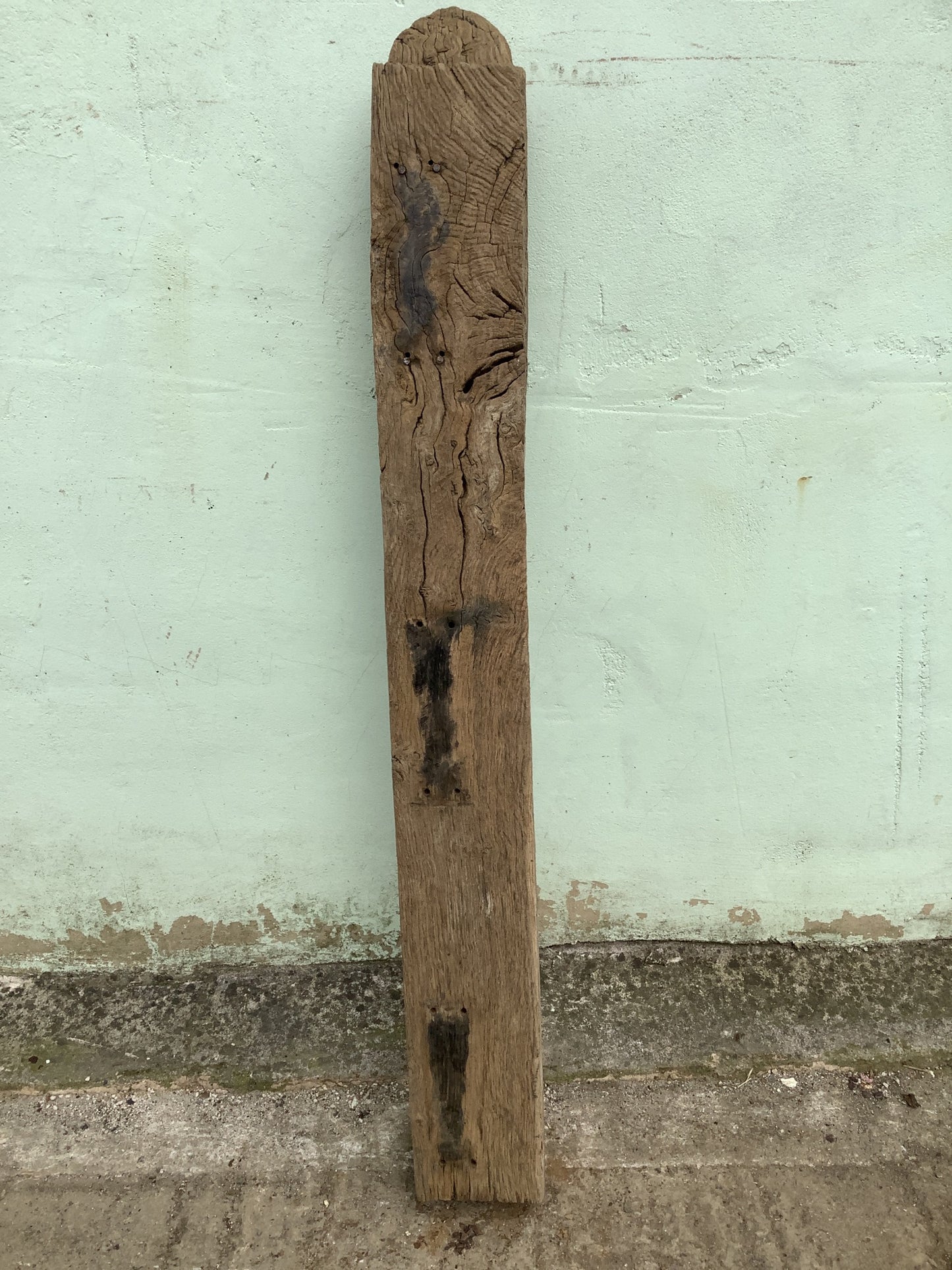 3'9" Long Old Solid English Oak Reclaimed Seasoned Rustic Fireplace Beam Post