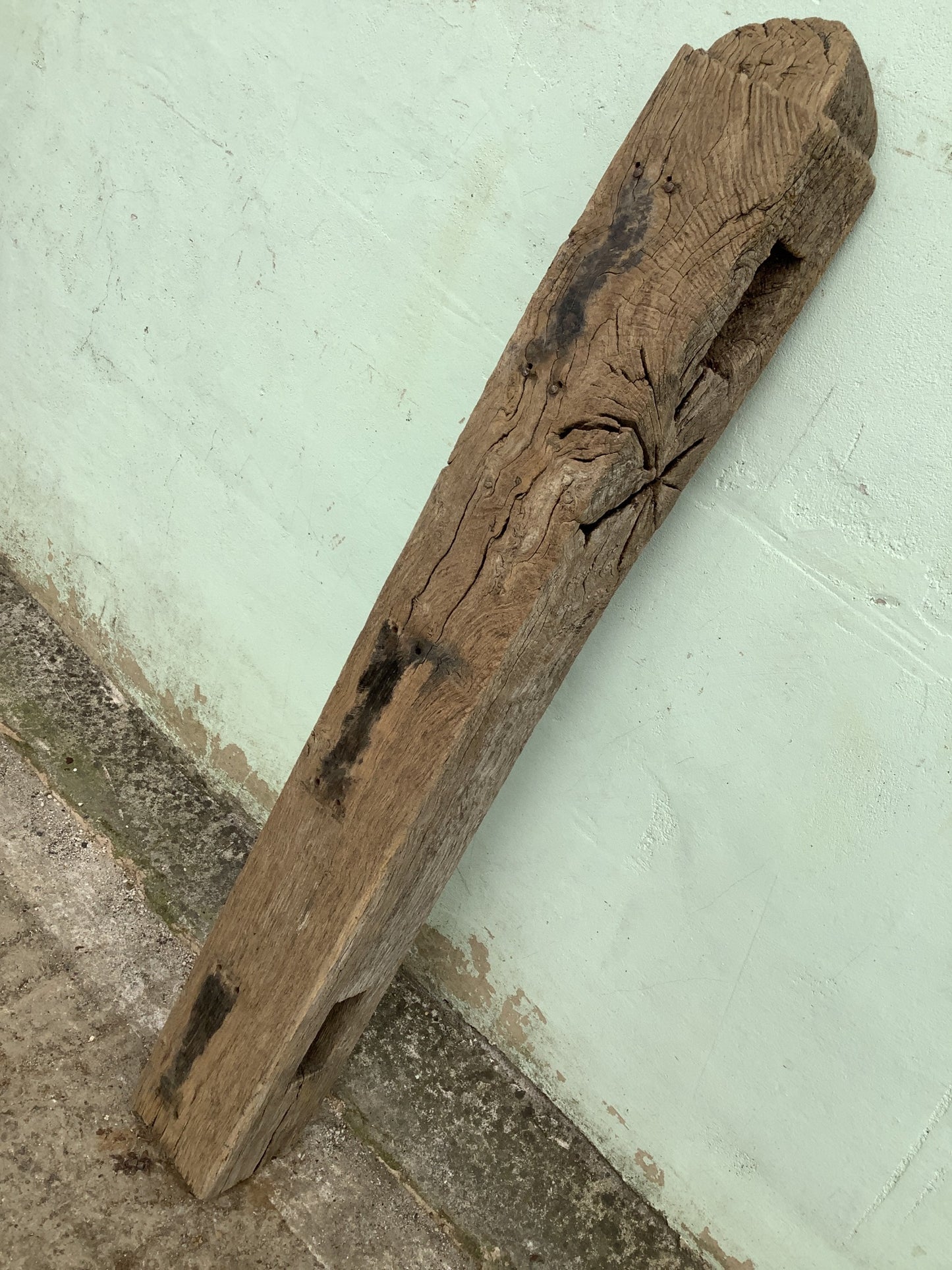 3'9" Long Old Solid English Oak Reclaimed Seasoned Rustic Fireplace Beam Post