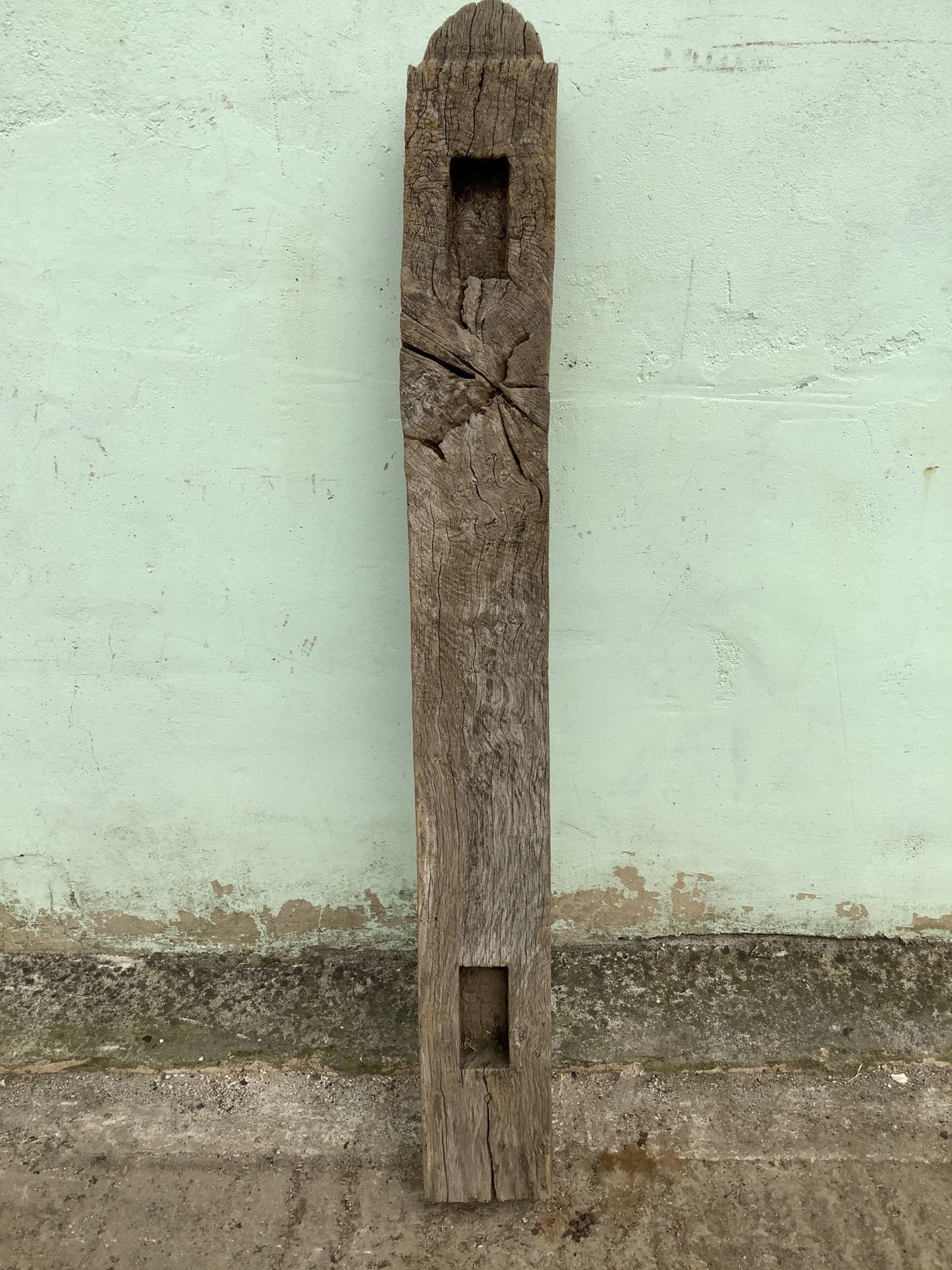 3'9" Long Old Solid English Oak Reclaimed Seasoned Rustic Fireplace Beam Post