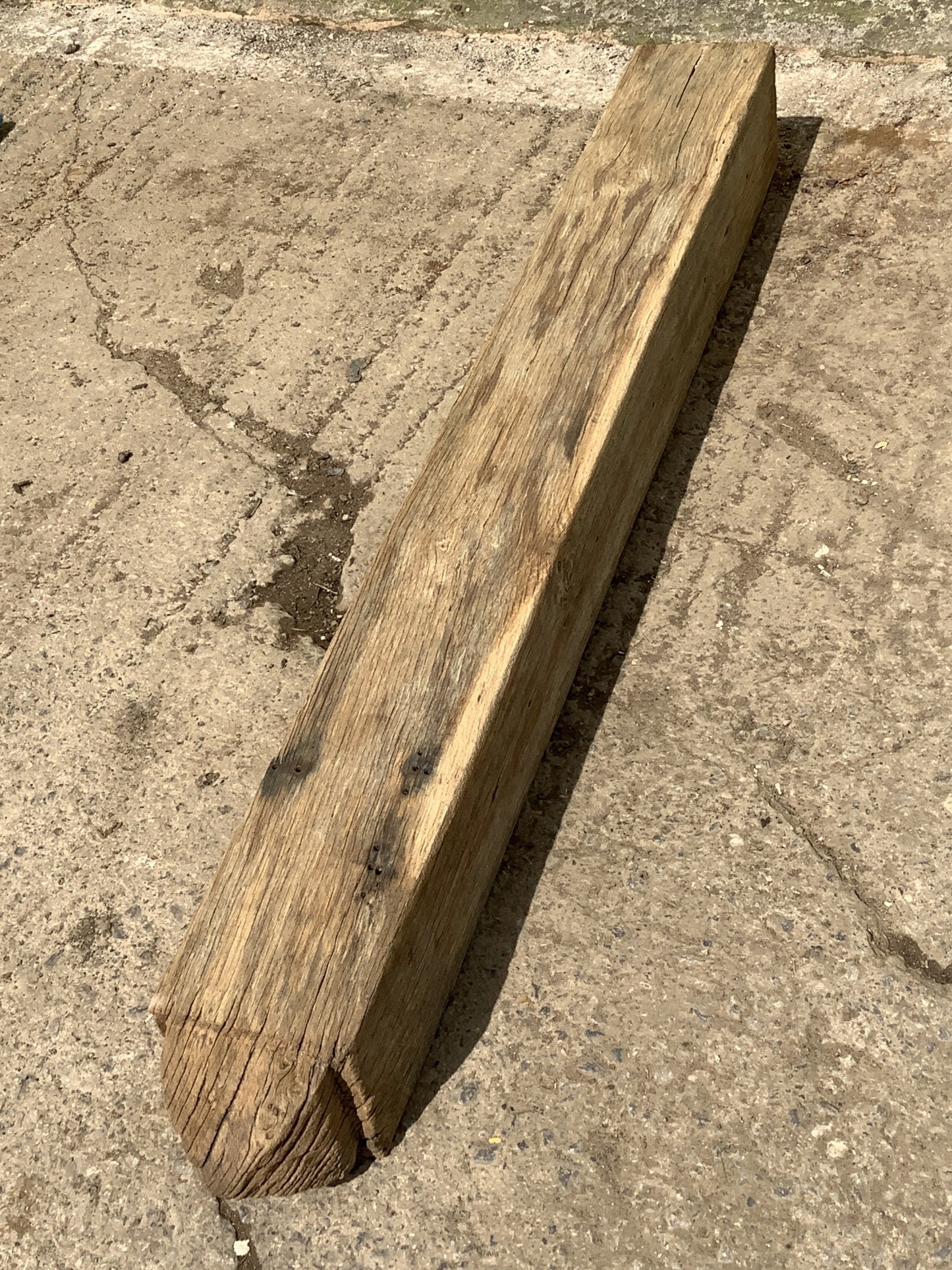 3'9" Long Old Solid English Oak Reclaimed Seasoned Rustic Fireplace Beam Post