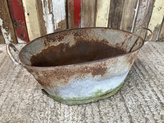 Old Galvanized Rusty Vintage Wash Tub Garden Planter 10"H