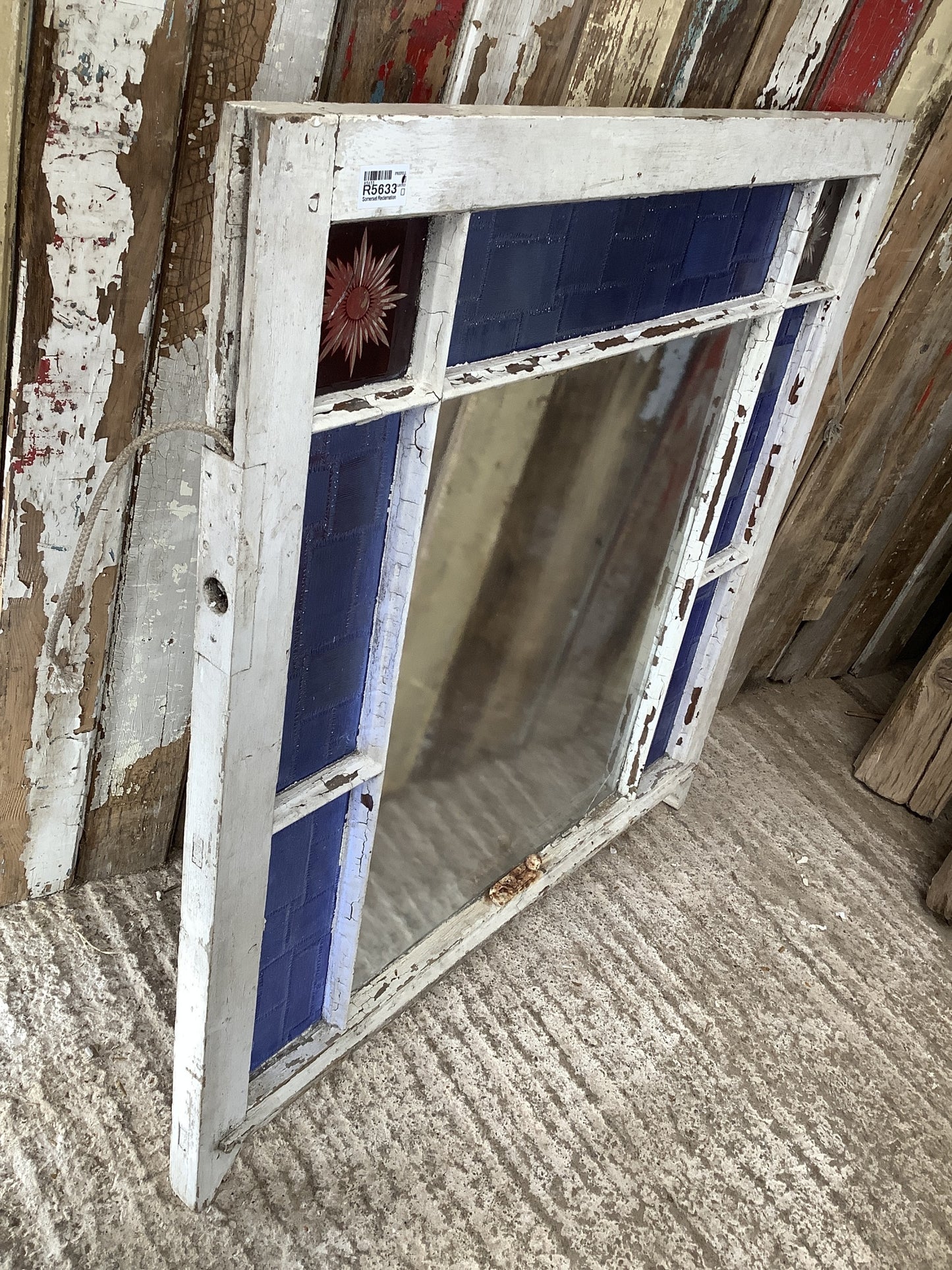 Old Sash Window With Star Glass Pine Frame